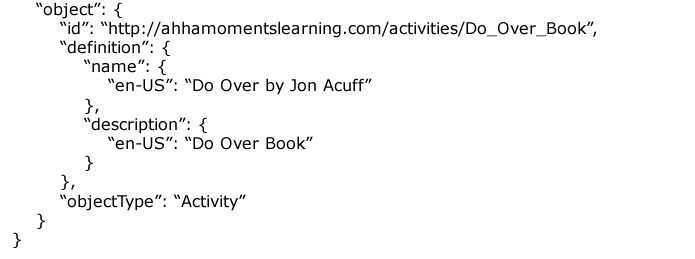 the object portion of a xapi activity statement