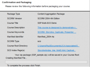 Simple SCORM Packager Summary screen