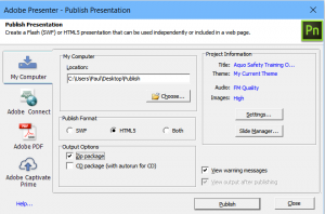 Adobe Presenter publish options